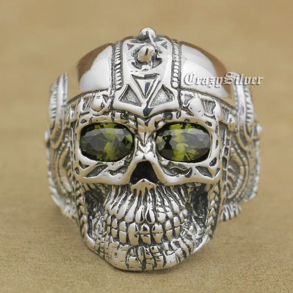 

925 Sterling Silver Gothic Tattoo Black Olive Eyes Skull Mens Biker Rocker Punk Ring 9G205 US Size 7 to 14