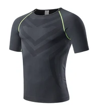 Мужская, с коротким рукавом футболка для бега быстросохнущие эластичные спортивные футболки сжатия для Фитнес Joggin Лето Джерси для бега