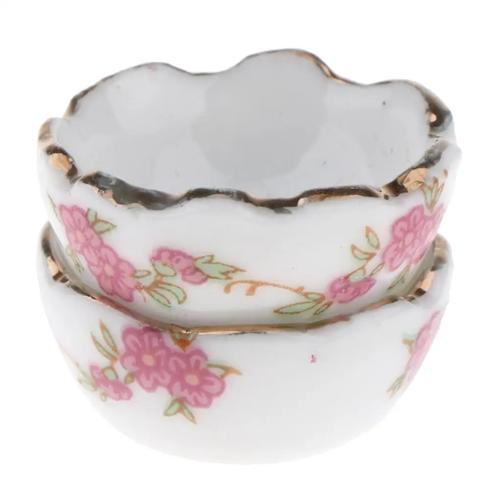 2pcs 1/12 Dollhouse Miniature Ceramic Bowls Tableware Supplies DIY Kit White