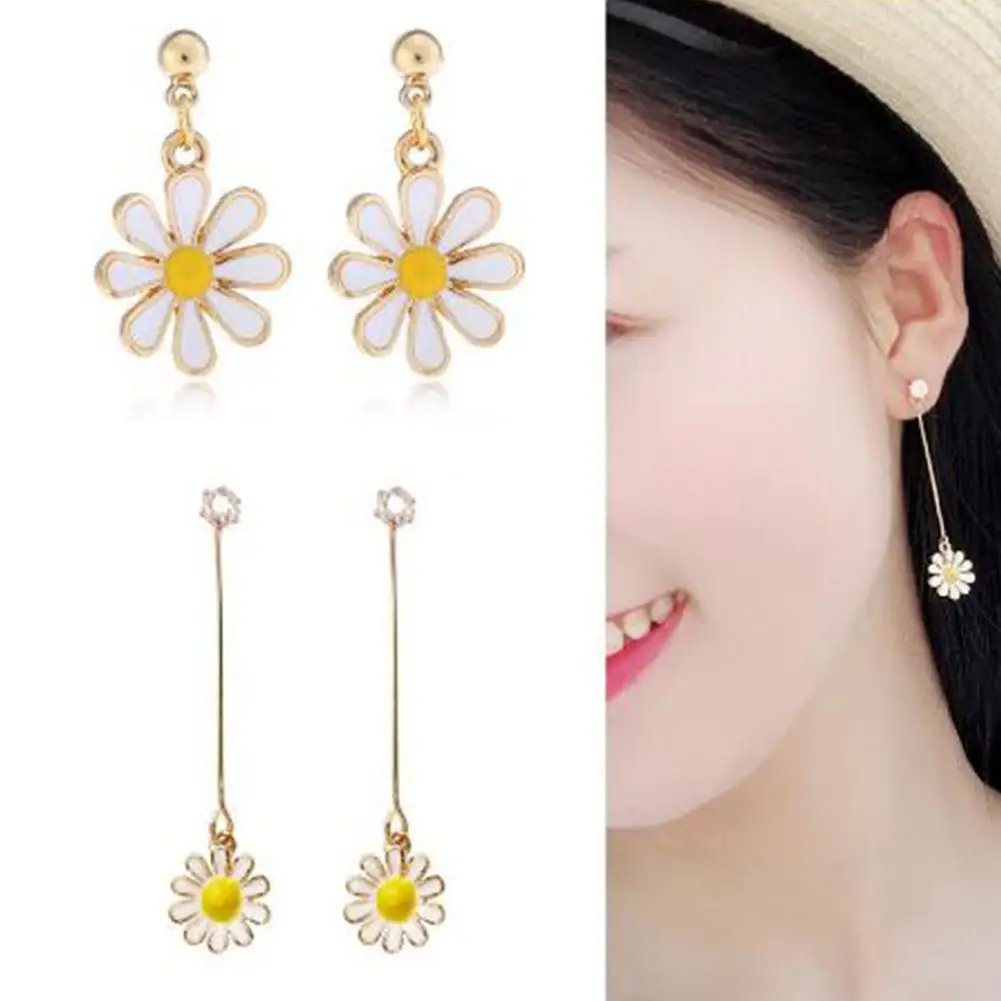

DreamBell Women Dangle Earrings Gold Color Bright Daisy All Matching Flower Earrings Delicate Fashion Earrings Female Jewelry