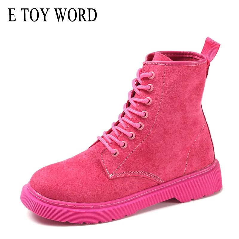 

E TOY WORD spring autumn women boots Military shoes pink flat single boots British wind ankle Fashion boots women Botas Mujer