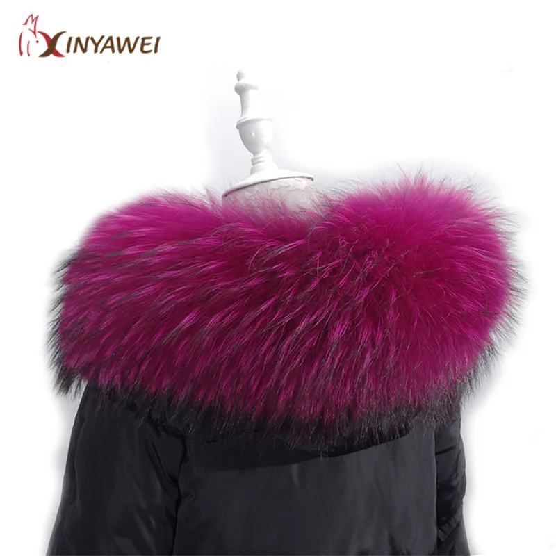

100% Real Fur Collar For Parkas Coats Luxury Warm Natural Raccoon Scarf Women Large Fur Scarves Womens Jackets 75cm Coat Collar