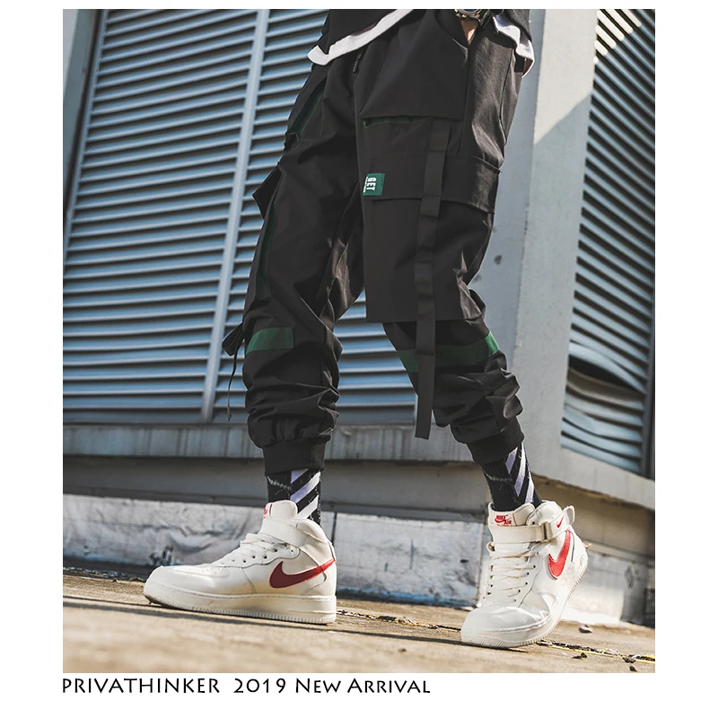 

Privathinker Men Hip Hop Belt Cargo Pants 2019 Man Patchwork Overalls Japanese Streetwear Joggers Pants Men Designer Harem Pants