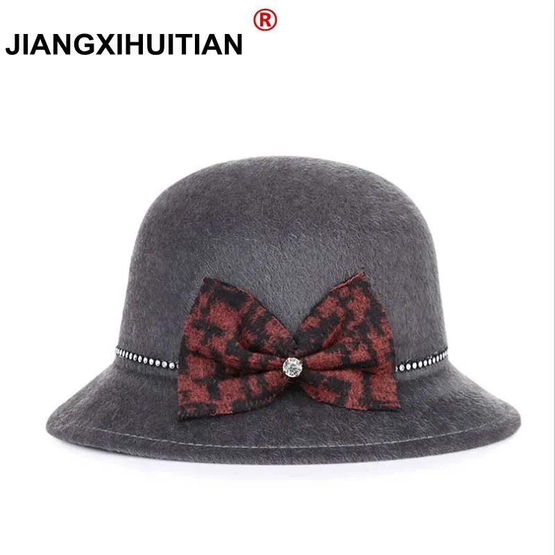

new wide brim felt hat fedora hats for women big bow of fall winter chapeu feminino sombrero floppy bowler ladies bucket cap