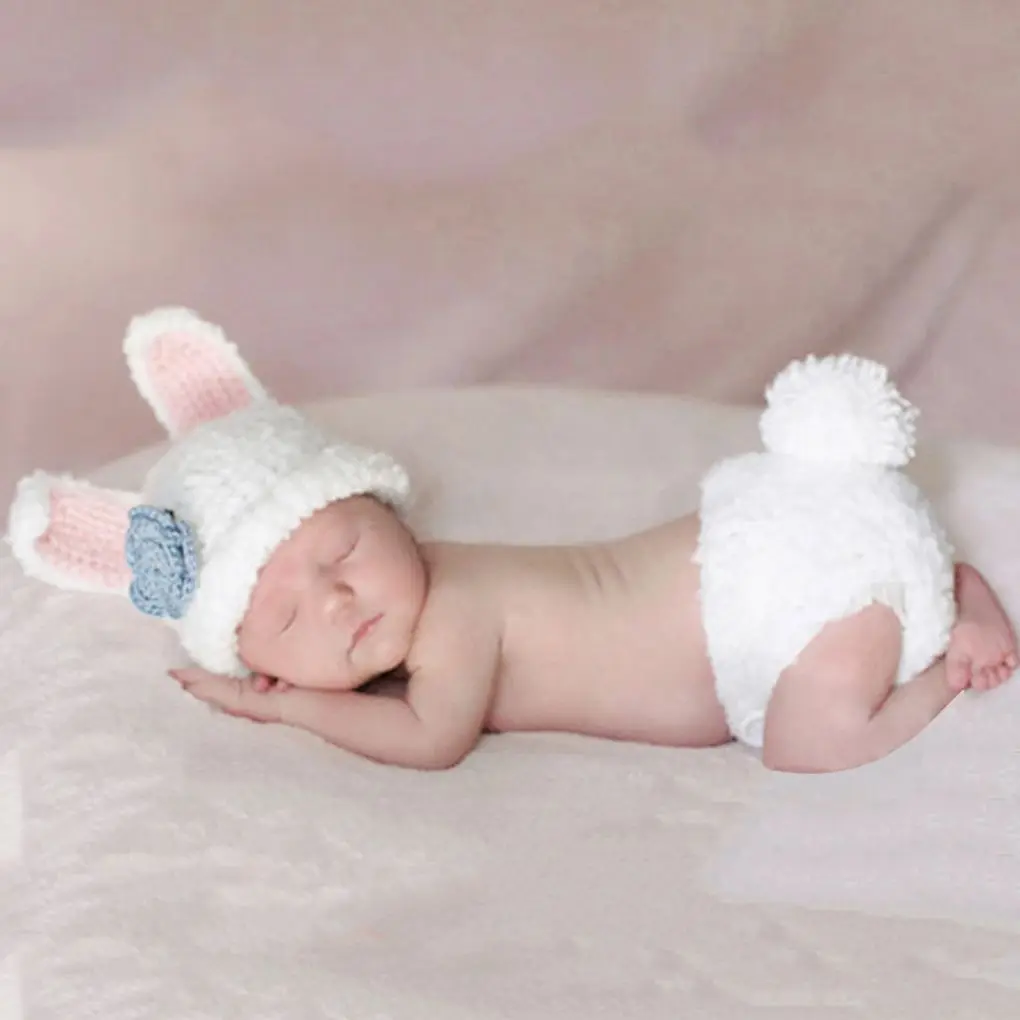 Новинка года; одежда для малышей; милый вязаный крючком костюм для фотосессии новорожденных; реквизит для фотосессии; шапка с кроликом и цветком - Цвет: 12