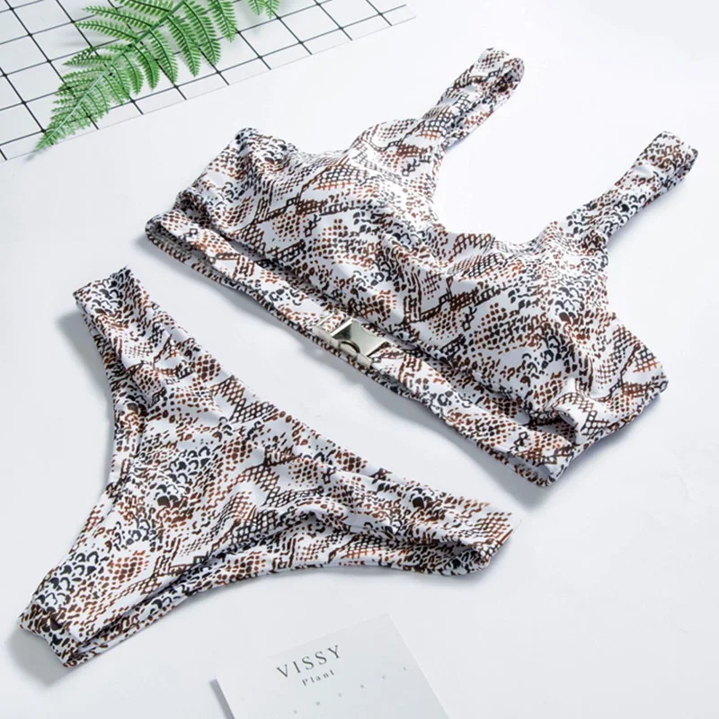 Snake Skin brazilian bikini 2024 women swimsuit push up buckle swimwear Female Two pieces Bikini set Push up Bather bathing suit
