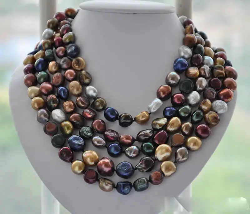 

Long 13-15mm baroque multicolor FW cultured pearl necklace 100inch 5.27