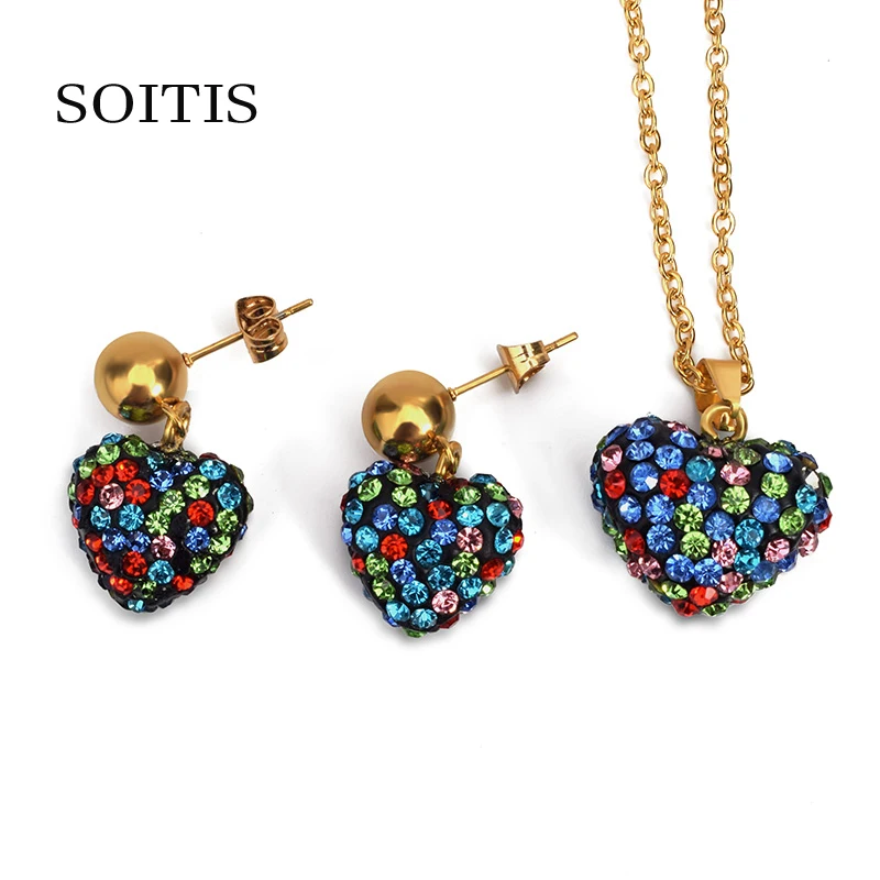SOITIS Love длинные серьги в форме сердца микро проложили многоцветные Стразы