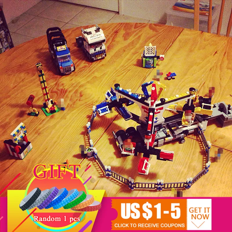 

15014 1858pcs Genuine Street Series The Amusement Park Giant Stride Carnival Set Building Blocks Compatible with 10244 toy lepin