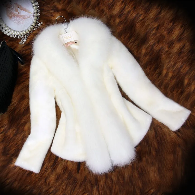 Элегантное женское пальто из искусственного меха, норковая шуба, теплая женская верхняя одежда с длинным рукавом, осенне-зимнее пальто, куртка, меховое пальто, S-3XL - Цвет: Слоновая кость