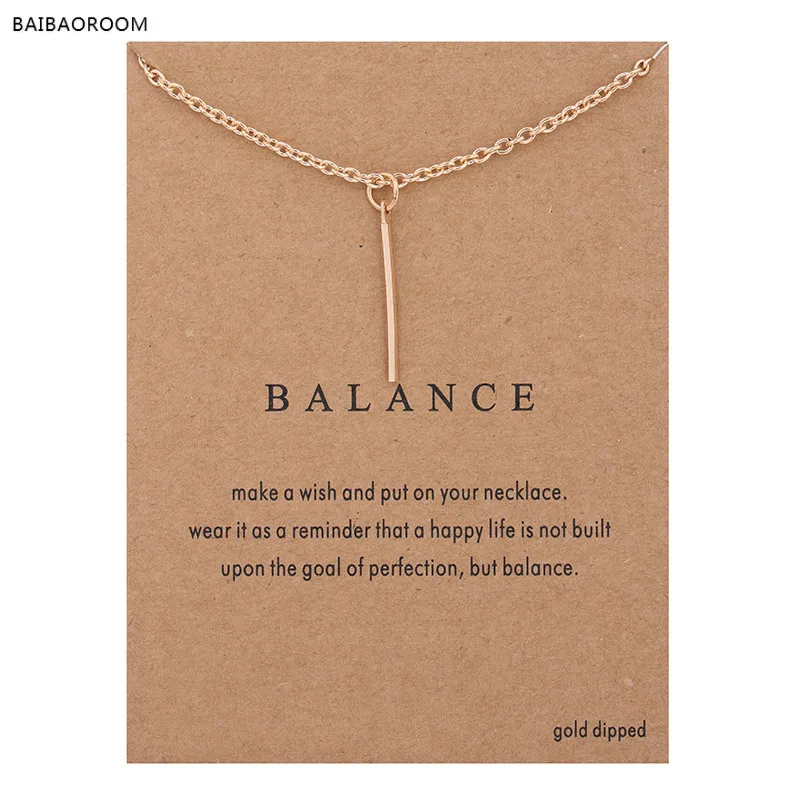Hot Sale Sparkling Balance Vertical bar Pendant necklace gold plated Clavicle Chains Statement Necklace Women Jewelry(Has card)