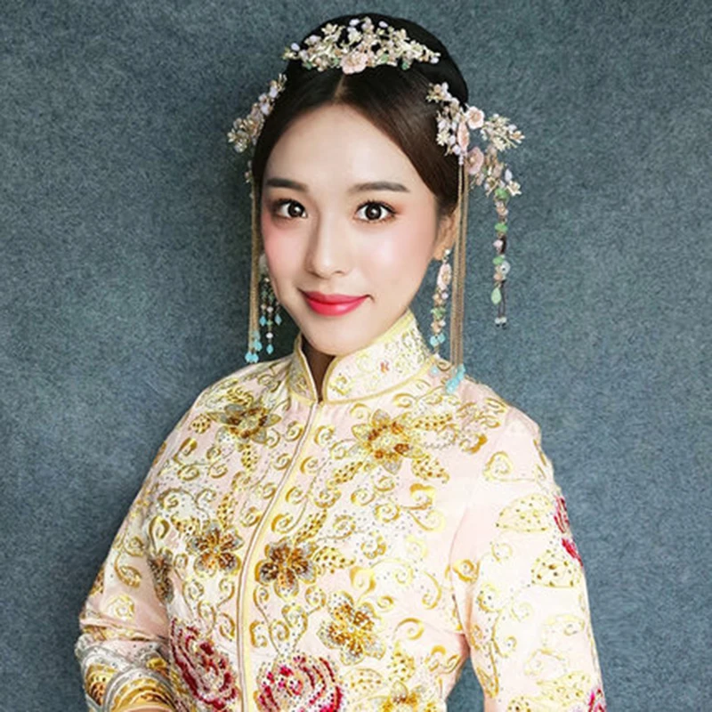 HIMSTORY Восточный китайский костюм головной убор шпилька гребень Китайская Классическая принцесса розовая оболочка цветок невесты аксессуары для волос