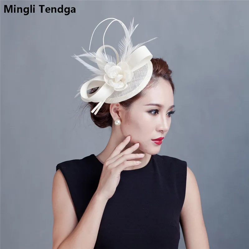 Головной убор для приемов шапки для женщин элегантные перьевые Свадебные шапки и лёгкая кружевная накидка для волос аксессуары для свадебной вечеринки Mingli Tengda