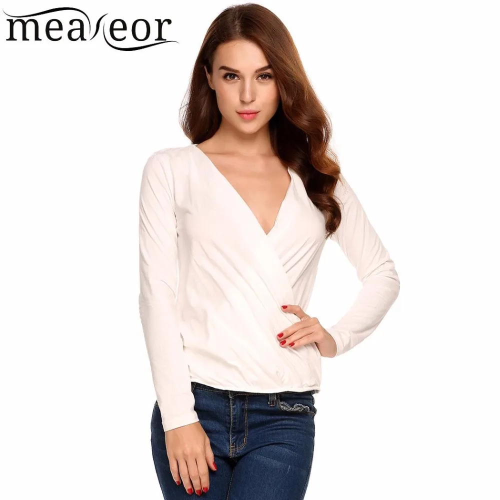 Meaneor Fashion Women Blouses Shirt Cotton Long Sleeve