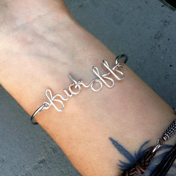 

PINJEAS 2018 new DIY Custom Name Bracelet handmade Wire Wrap Personalized letter Any Word Minimalist Bangle woman Gift Jewelry