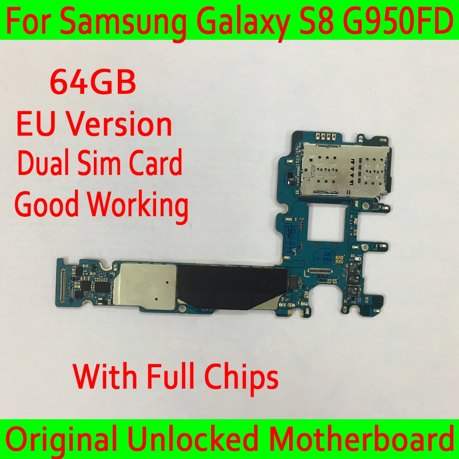 

For Samsung Galaxy S8 G950FD Motherboard 64GB Dual Sim Card, EU Version for Samsung Galaxy S8 G950FD Original unlocked Mainboard