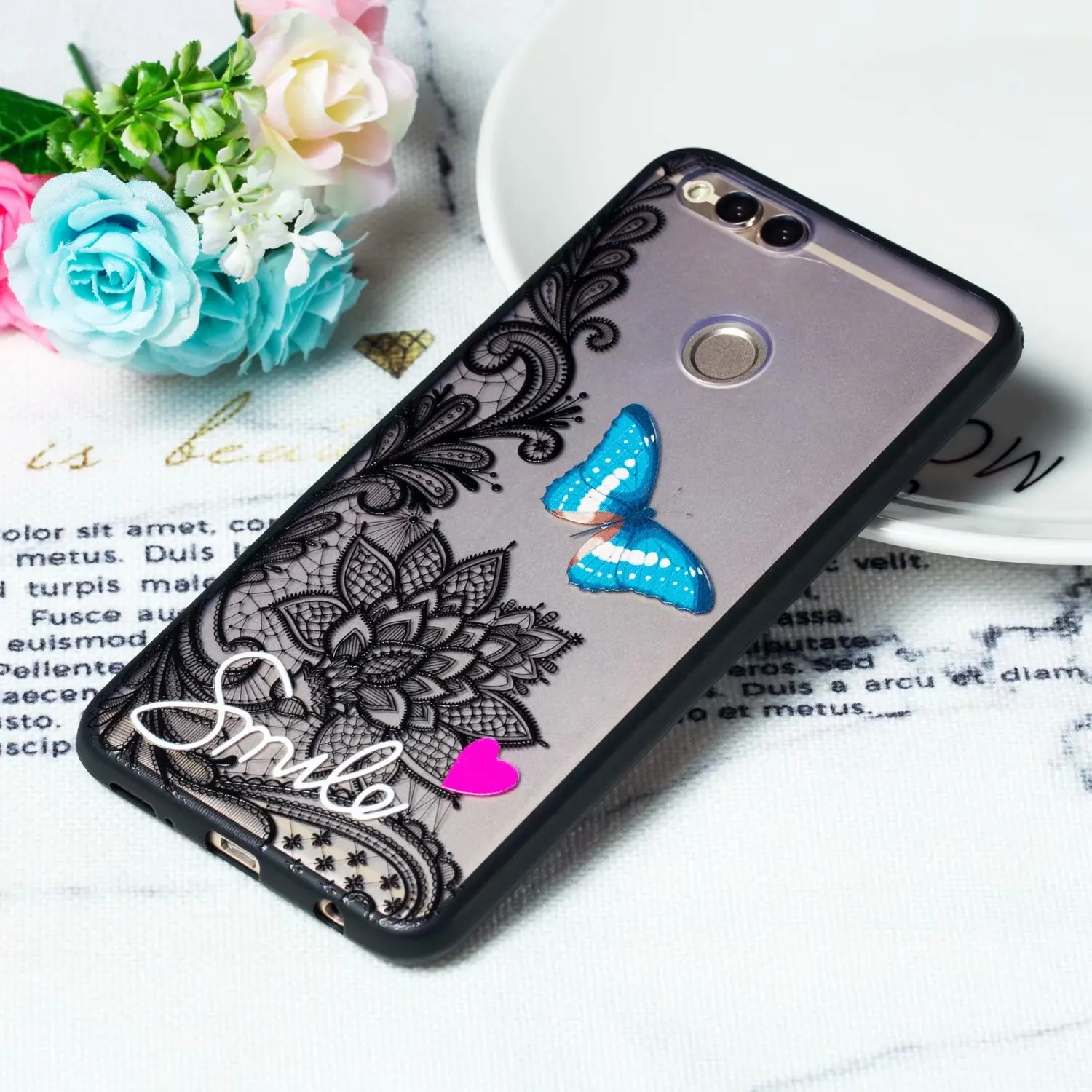 

For Huawei Honor 7X 8X 7C 10 Lite Case Hard PC Relief Lace Rose Flower Protective Back Cover Case for huawei honor 7A Pro shell