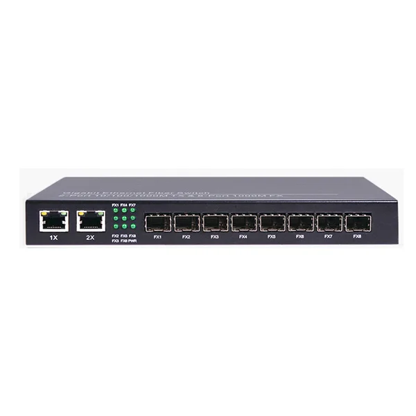 

Switch, 8-Port Gigaibt SFP port, with 2 port 10/100/1000M RJ45 Ethernet Ports, Used for FTTH