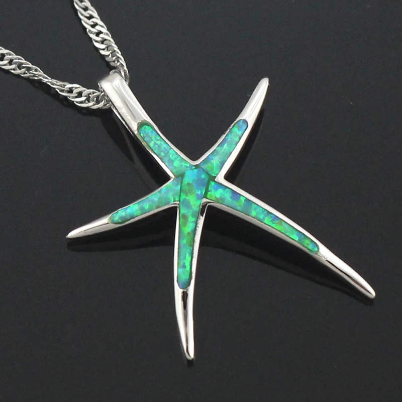 

HAIMIS Blue Green White Brown Fire Opal Starfish Pendant Women Necklace Pendant op353