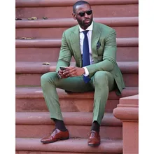 2018 Fashion slim fit new Army Green linen Men Suit wedding Party Prom smoking Tuxedo Mens