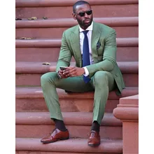 2018 Fashion slim fit new Army Green linen Men Suit wedding Party Prom smoking Tuxedo Mens Casual Work Wear Suits (Jacket+Pants)