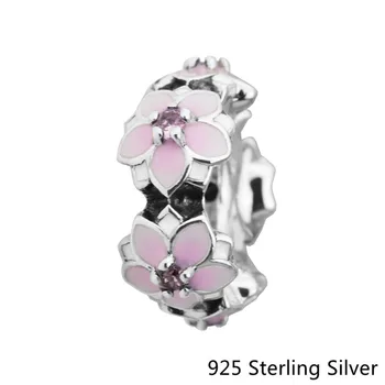 

CKK Magnolia Bloom, Pale Cerise Enamel & Pink Charms 925 Sterling Silver Beads Original Jewelry Fits For Bracelets