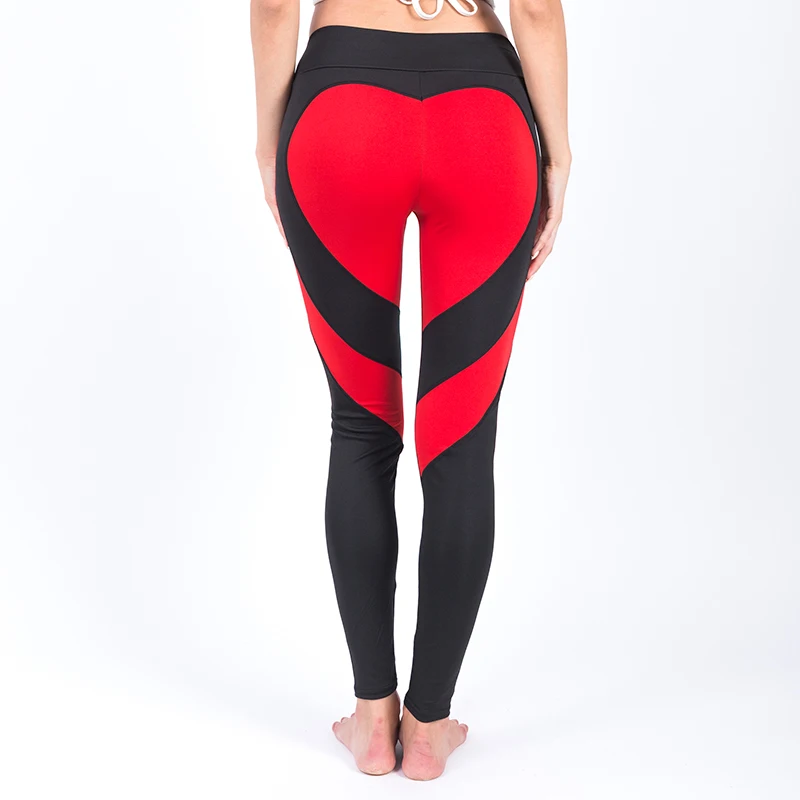 S XL Heart Shape Leggings Women Red Black Color Patchwork Print Leggins
