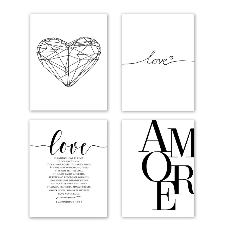

Modern Style Love Poster Black and White Canvas Painting Amore Wall Pictures For Living Room Nordic Decoration Home Art(No Frame