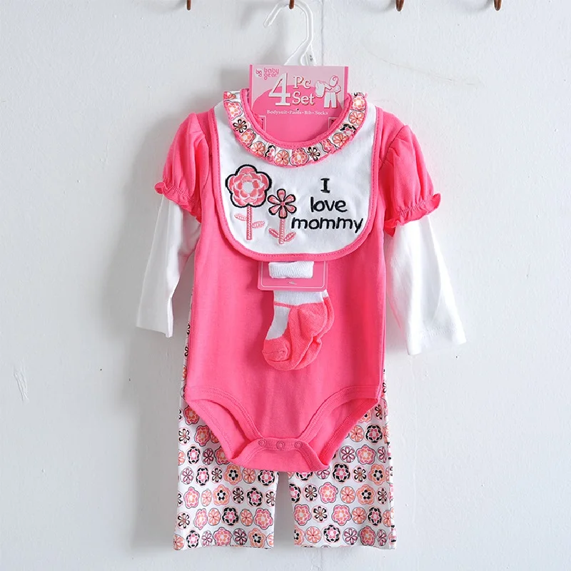 

pink baby girl clothes sets long sleeve Bodysuits Bibs Socks trouser Clothing suit infant-clothing jumpsuit