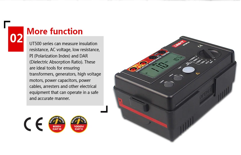 UNI-T UT501A 1000 В Измеритель сопротивления заземления изоляции мегомметром Автоматический диапазон ом тестер Мегаомметр вольтметр