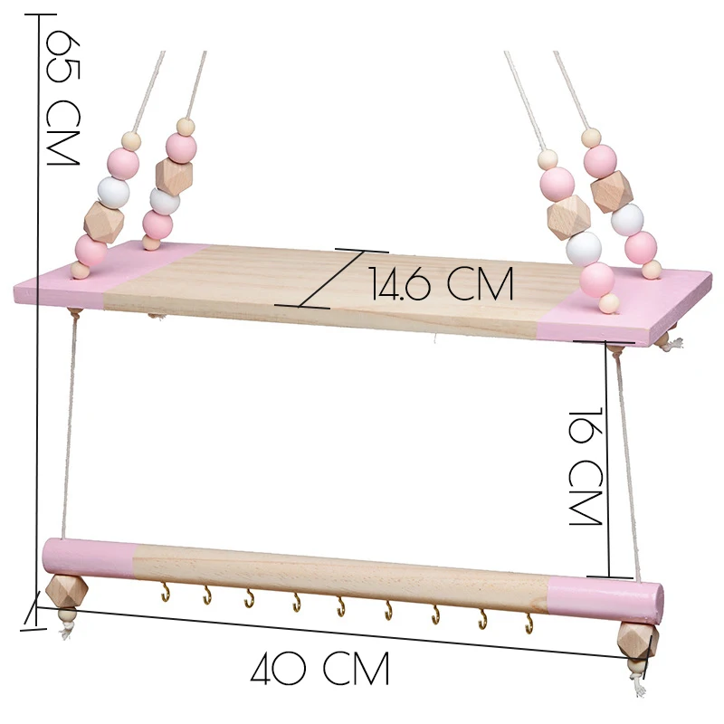 Скандинавский стиль скандинавский Декор деревянная настенная полка с бусинами для детской комнаты органайзер для хранения
