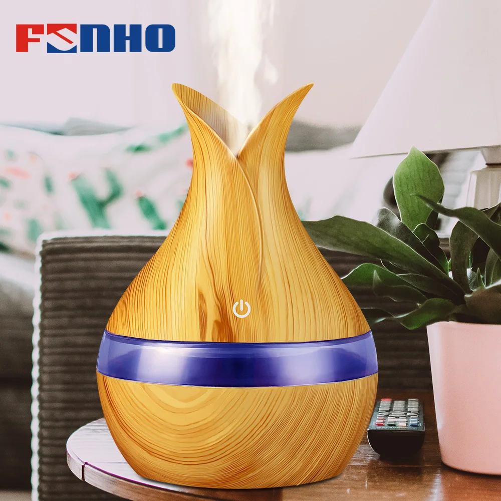 

FUNHO 300ml Essential Oil USB Aroma Wood Diffuser Ultrasonic Cool Mist Humidifier Air Purifier 7 Color Change LED Light for Home