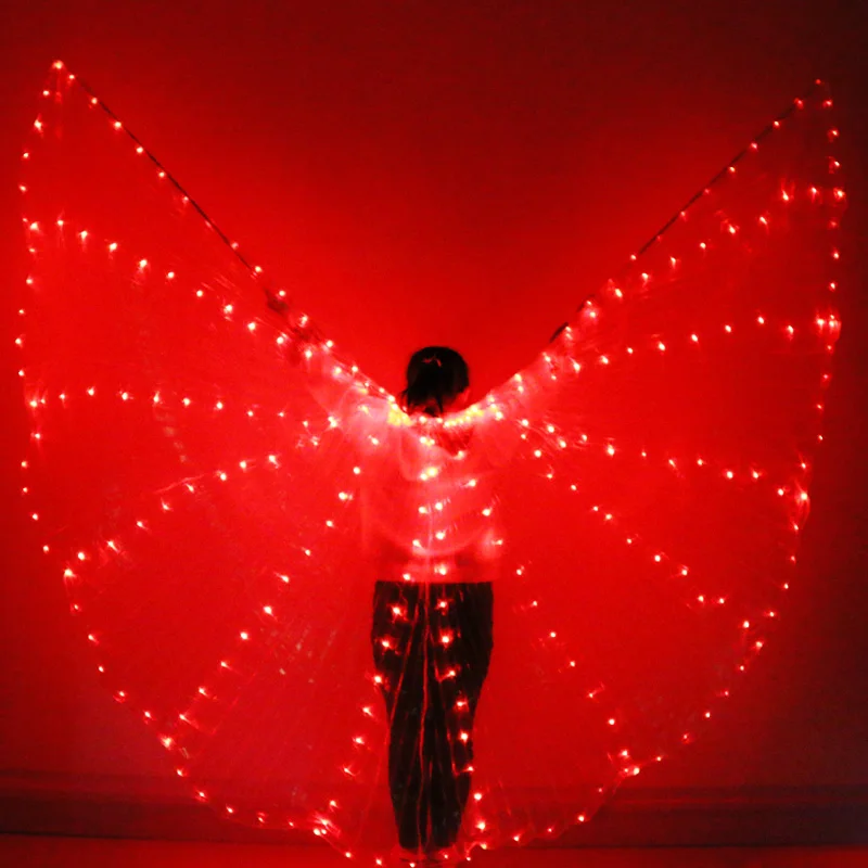 Женский Волоконно-оптический костюм крылья Египетский Танец живота Isis Крылья светодиодный индийский танец живота крылья с палкой красочные крылья - Цвет: Red