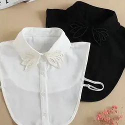 2018 элегантный Для женщин свитер рубашка выдалбливают жемчужина шарик поддельные воротник ложные съемный воротник шифон куртка с