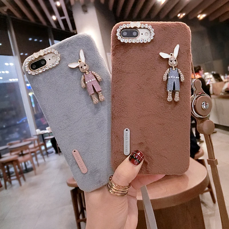 

Aoweziic Creativity cartoon rabbit plush For iphone XS MAX XR X 7plus phone case protective cover female lanyard 8P 6s Plus tide