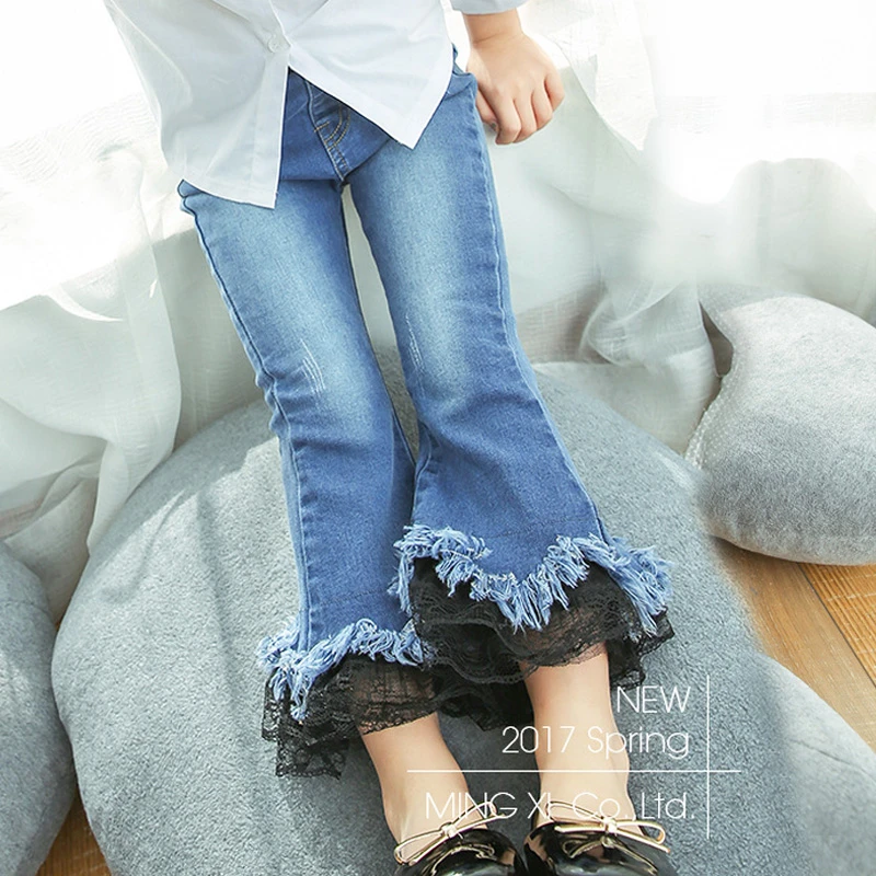girls denim ruffle pants