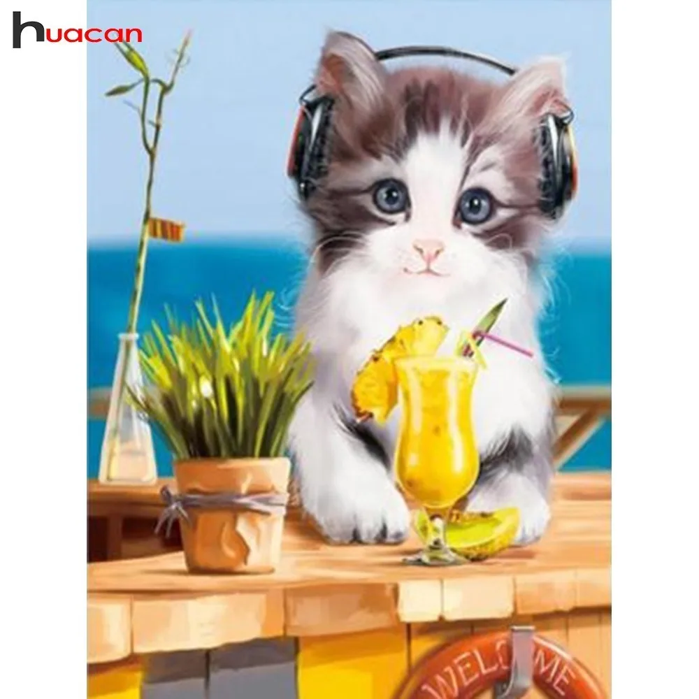 

HUACAN 5D DIY Diamond Painting Animals Full Drill Resin Pictures Of Rhinestones Decor Home Cartoon Mosaic Diamond Embroidery Cat