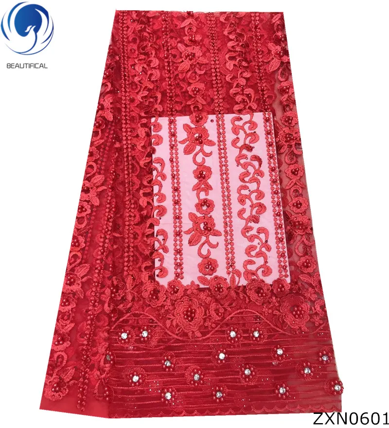 

BEAUTIFICAL lace fabric dubai french lace fabric 2018 embroidery african net lace fabric india with beads and rhinestones ZXN06