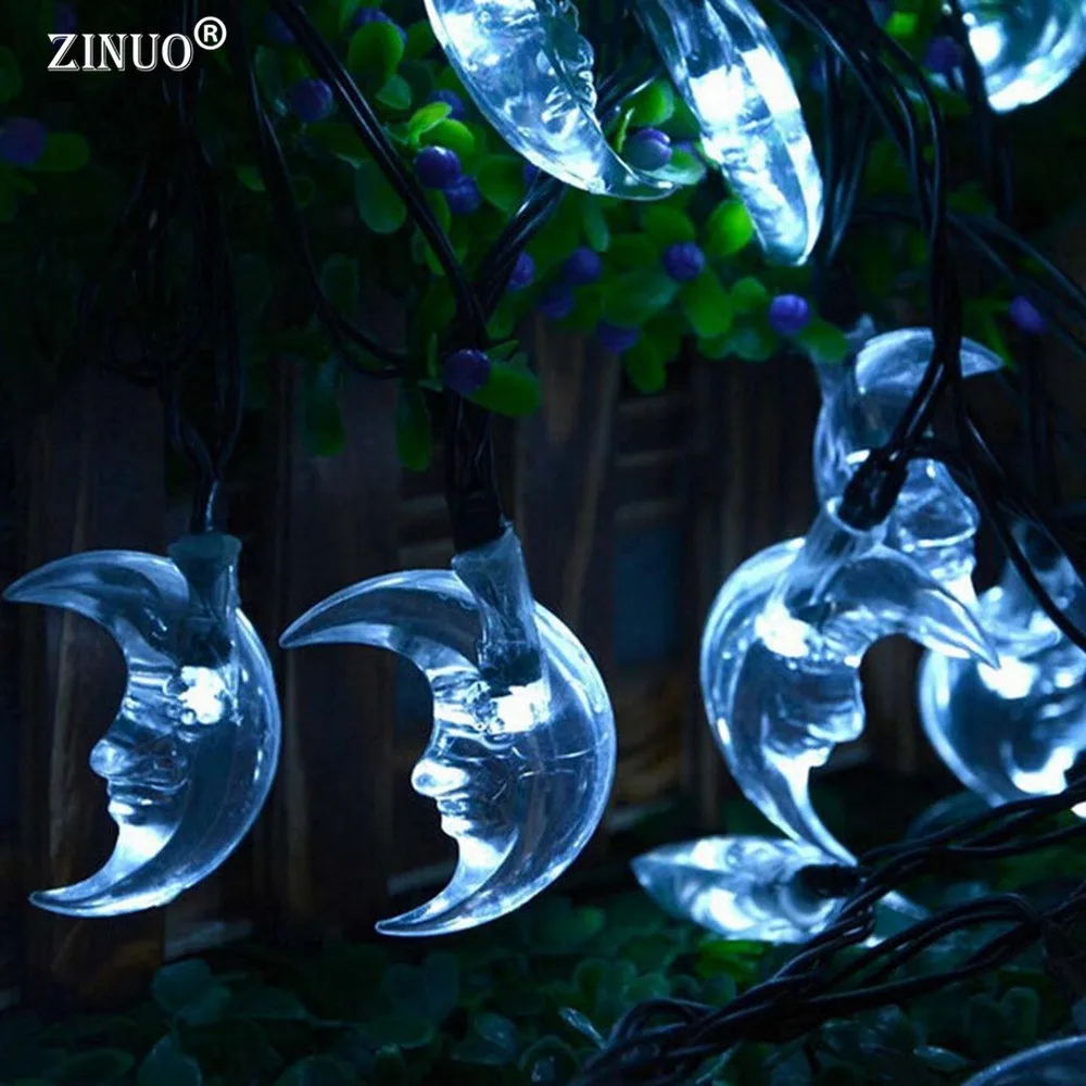 ZINUO водонепроницаемый 4,8 м 20LED новогодние огни на солнечной батарее яркая луна солнечные сказочные гирлянды для уличных садов новогодние вечерние