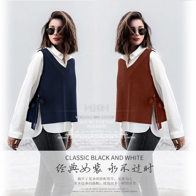 New Knitted Waistcoat Spring And Autumn Short V-collar Korean Version Easy-style Sleeveless Sweater Shoulder