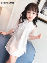 2019 new red year chinese dress kids children cheongsam baby girl modern qipao vestido oriental dresses traditional opening ceremony party show blue red cheongsam wedding dress for overseas chinese women vestido oriental collar sexy long qi pao