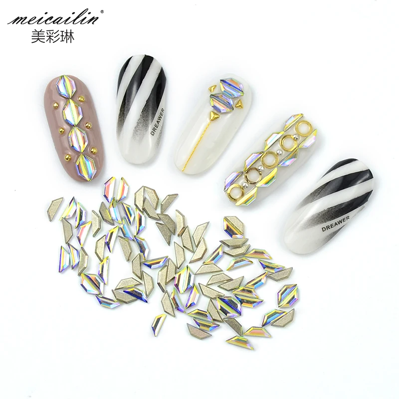 

50pcs/bag 4*6mm Clear Glitter Rhinestones Crystal AB Non Hotfix Flatback Strass Trapezoid Rhinestone Nail Art Stone for DIY