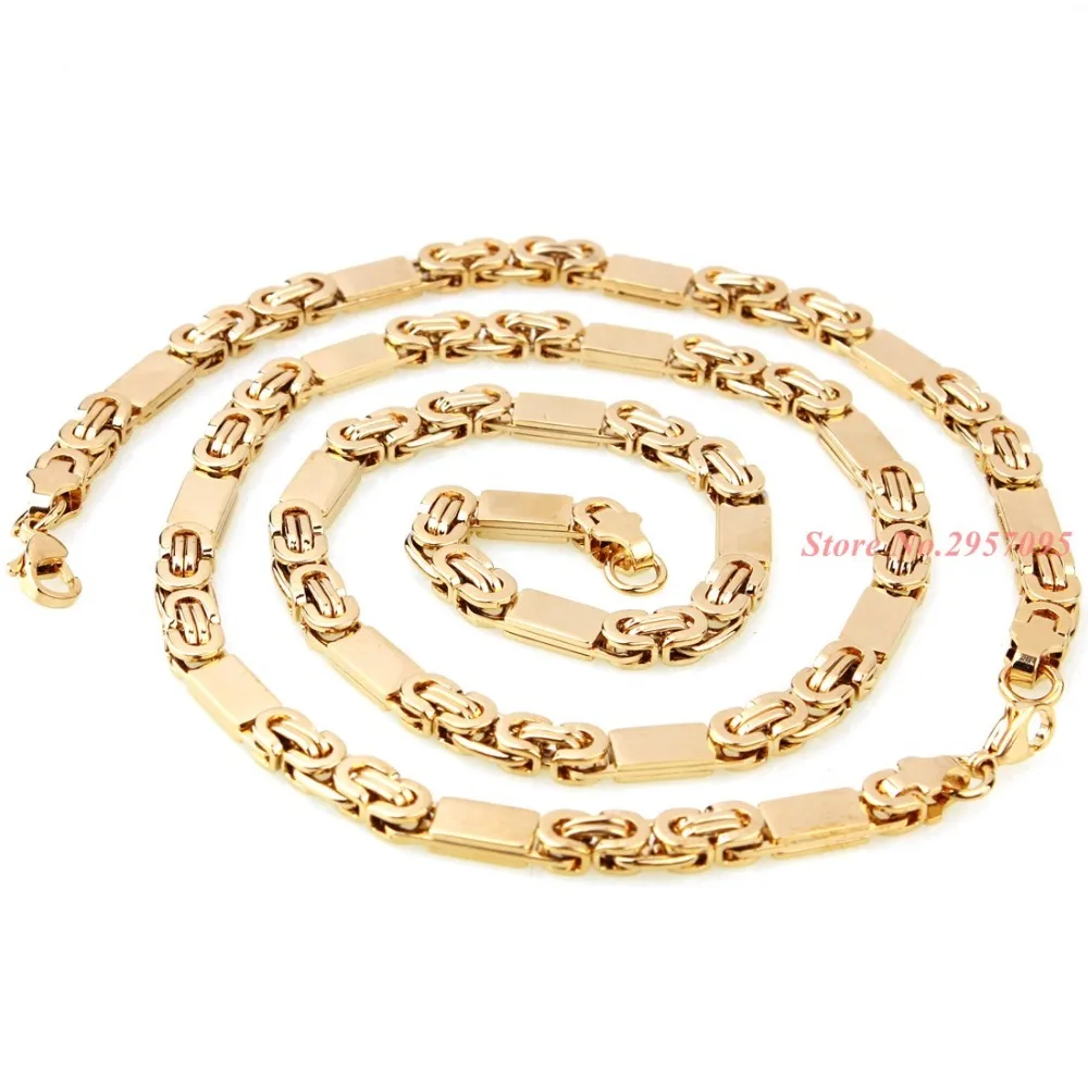 6mm 55cm/22cm set Men Bracelet Byzantine Link Chain Gold Tone Stainless Steel Necklace Bangle women punk rock jewelry cool gift