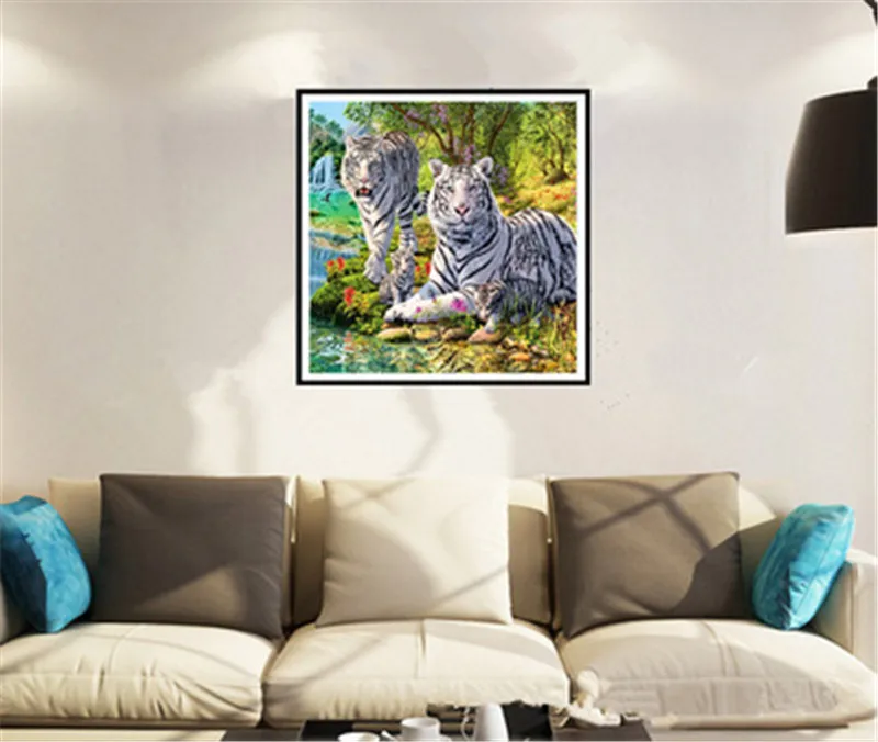 Tiger Family DIY 5D Diamond Embroidery Cross Stitch Craft Painting Home Decor 30cm*30cm | Дом и сад
