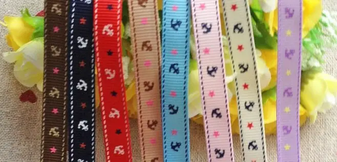 

100Packs 9mm printed grosgrain ribbon navy blue sea anchor series gift wrap ribbon decoration ribbons 5 yards/Pack