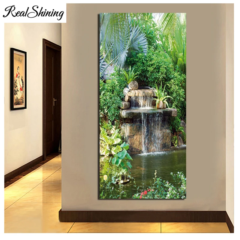 

Diy Diamond Painting large Garden Waterfalls Nature Embroidery Full Drill Square/Round Rhinestone 5D Mosaic Kitchen Decor FS4707