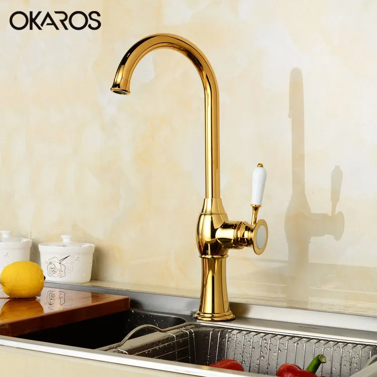 Кухонный кран OKAROS, латунный, золотой, с белой краской, запеченный, украшение на 360 градусов, поворотный, с одной ручкой, смеситель, Torneira - Цвет: C019-G2