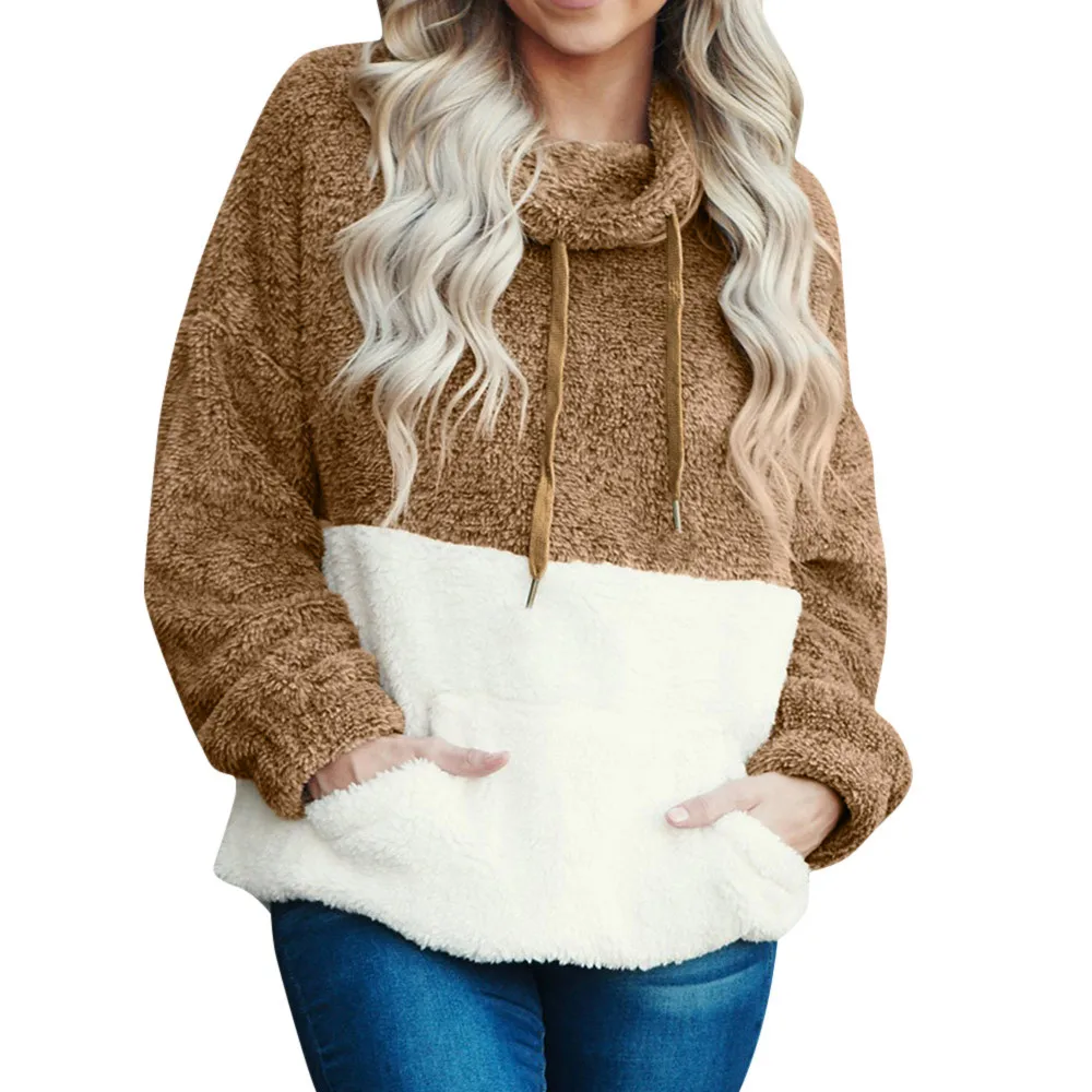 

Hoodies Sweatshirt Women Harajuku Streetwear Pocket Color Block Hoodie 2018 Winter Women Fashion Clothes Kawaii Korean Moletom
