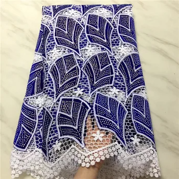 

African Cord Lace Fabric Embroidery Design Guipure Lace For Party Dress High Quality African Lace Fabric with velvet and stone