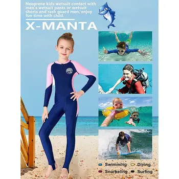 

Children Wetsuit Girl Patchwork Long Sleeve Sunshade UV Protection One-Piece Suits Swimsuit Diving Suit